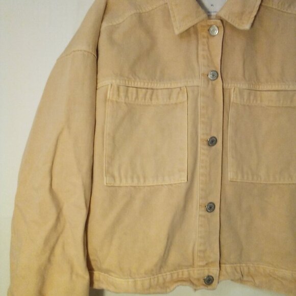 Old Navy Denim Jacket Women XL Button Up Long Sleeve Pockets Peach Orange - Picture 5 of 16